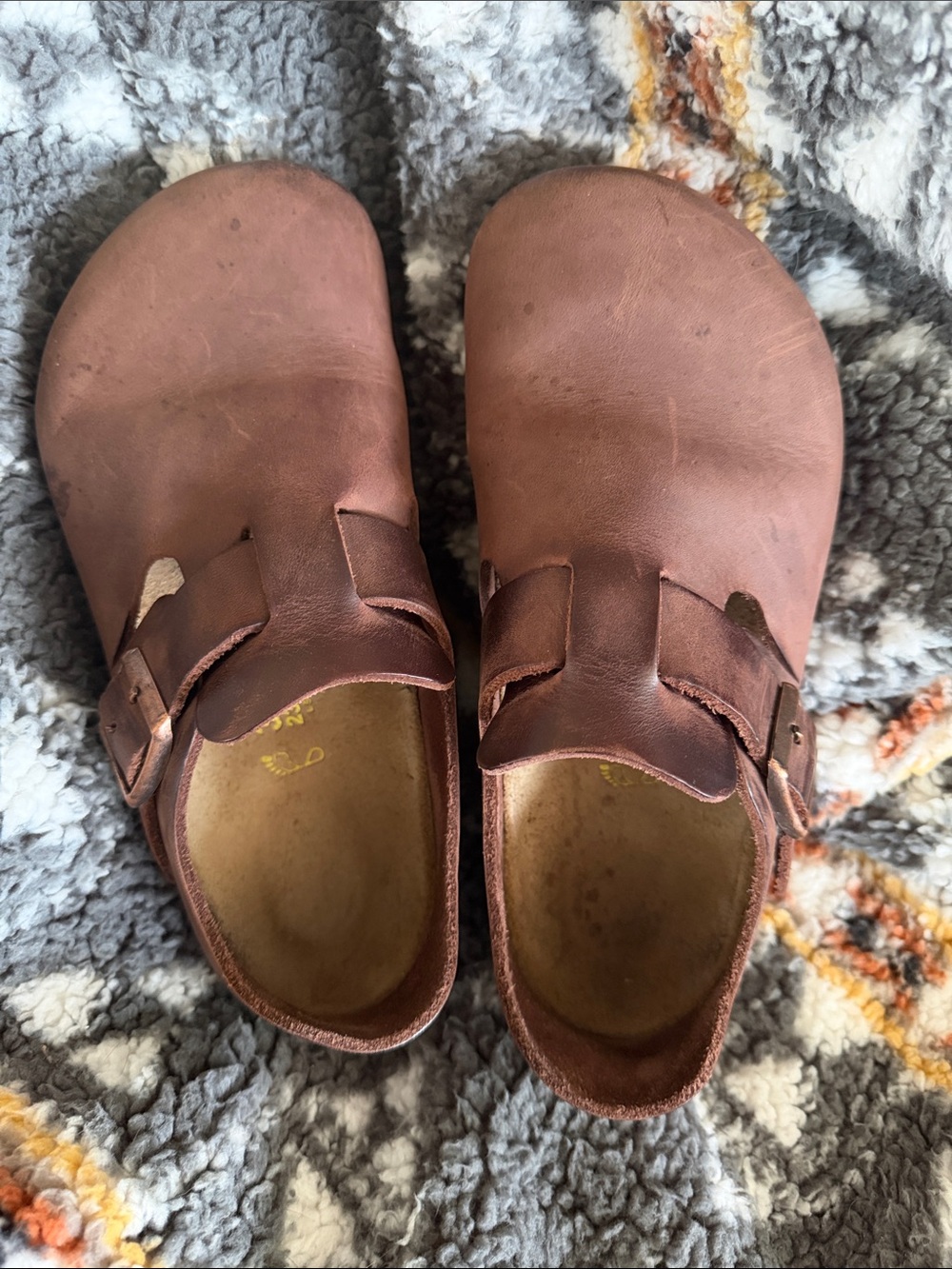 Brown London Birkenstock clogs